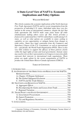 A State-Level View of NAFTA: Economic Implications and Policy Options