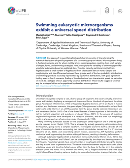 Swimming Eukaryotic Microorganisms Exhibit a Universal Speed Distribution Maciej Lisicki1,2†*, Marcos F Velho Rodrigues1†, Raymond E Goldstein1, Eric Lauga1*