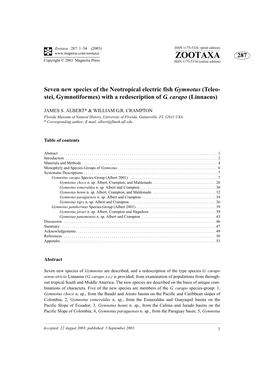 Zootaxa 287: 1–54 (2003) ISSN 1175-5326 (Print Edition) ZOOTAXA 287 Copyright © 2003 Magnolia Press ISSN 1175-5334 (Online Edition)