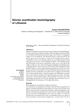 Silurian Acanthodian Biostratigraphy of Lithuania