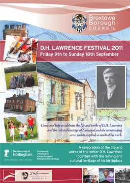 D.H. LAWRENCE FESTIVAL 2011 Friday 9Th to Sunday 18Th September
