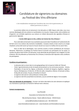 Procédure De Candidature – Vignerons