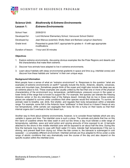 Extreme Environments Lesson 1: Extreme Environments