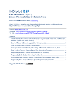 H-Diplo | ISSF POLICY Roundtable 2-2 (2017): Emmanuel Macron’S Political Revolution in France