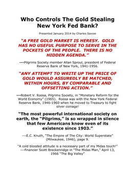 Who Controls the Gold Stealing New York Fed Bank?