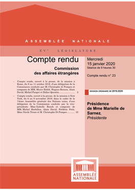 Compte Rendu Mercredi 15 Janvier 2020 Commission Séance De 9 Heures 30 Des Affaires Étrangères Compte Rendu N° 23