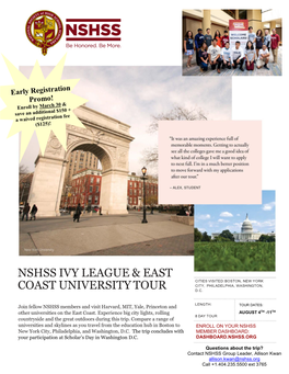 Nshss Ivy League & East Coast University Tour