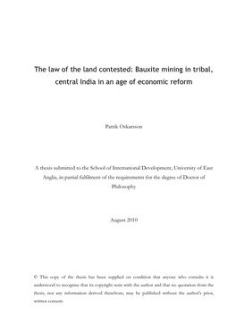 The Law of the Land Contested: Bauxite Mining in Tribal, Central India in an Age of Economic Reform