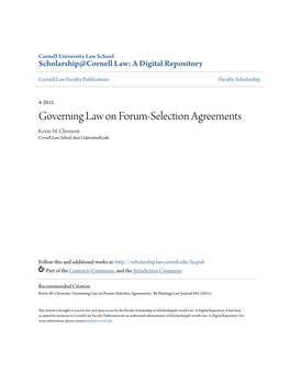 Governing Law on Forum-Selection Agreements Kevin M