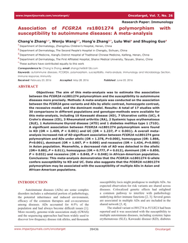 Association of FCGR2A Rs1801274 Polymorphism with Susceptibility to Autoimmune Diseases: a Meta-Analysis