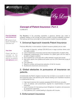 Concept of Patent Insurance: Part 2 3-JUNE-2013