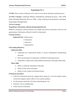 Advance Manufacturing Processes (22563) ______Experiment No