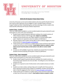 2019-20 UH Student Ticket Claim Policy