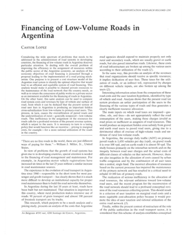 Financing of Low-Volume Roads in Argentina