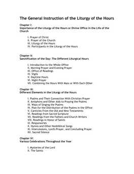 The General Instruction of the Liturgy of the Hours