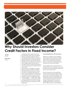 Why Should Investors Consider Credit Factors in Fixed Income?