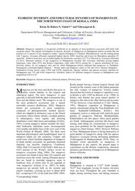 Floristic Diversity and Structural Dynamics of Mangroves in the North West Coast of Kerala, India