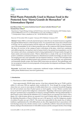 Wild Plants Potentially Used in Human Food in the Protected Area “Sierra Grande De Hornachos” of Extremadura (Spain)