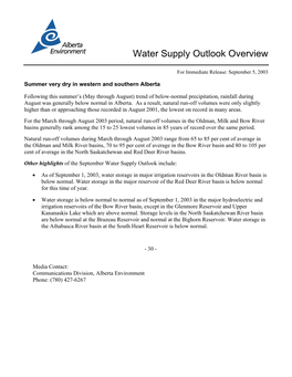 Water Supply Outlook Overview