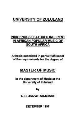 University of Zululand Master of Music