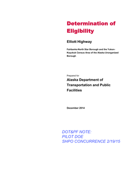 Elliott Highway Determination of Eligibility