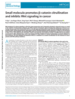 Small Molecule Promotes Β-Catenin Citrullination and Inhibits Wnt