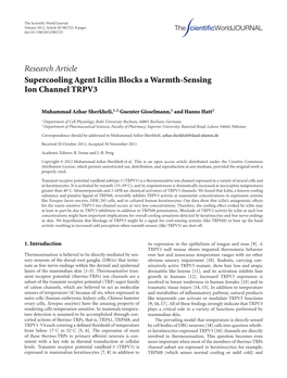 Supercooling Agent Icilin Blocks a Warmth-Sensing Ion Channel TRPV3