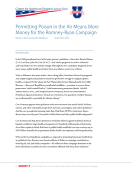 Permitting Poison in the Air Means More Money for the Romney-Ryan Campaign Daniel J