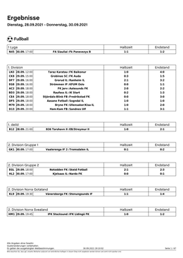 Ergebnisse Dienstag, 28.09.2021 - Donnerstag, 30.09.2021