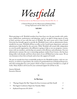 Westfield Newsletter, Vol. XXI, No. 10, Fall 2010