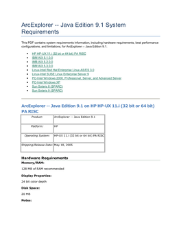 Arcexplorer -- Java Edition 9.1 System Requirements