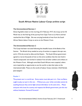 South African Native Labour Corps Archive Script