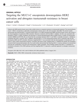 Targeting the MUC1-C Oncoprotein Downregulates HER2 Activation and Abrogates Trastuzumab Resistance in Breast Cancer Cells