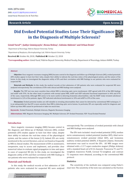 Did Evoked Potential Studies Lose Their Significance in the Diagnosis of Multiple Sclerosis?