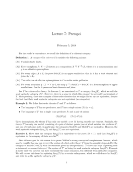 Lecture 7: Pretopoi