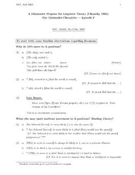 A Minimalist Program for Linguistic Theory (Chomsky 1993)