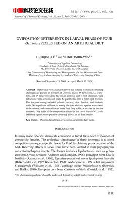 OVIPOSITION DETERRENTS in LARVAL FRASS of FOUR Ostrinia SPECIES FED on an ARTIFICIAL DIET