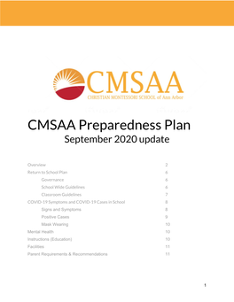 CMSAA Preparedness Plan September 2020 Update