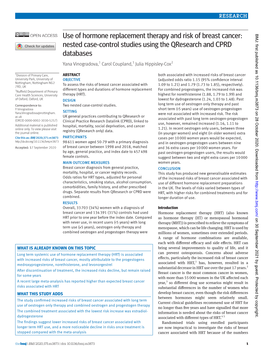 Use of Hormone Replacement Therapy and Risk of Breast Cancer: Nested Case-Control Studies Using the Qresearch and CPRD Databases