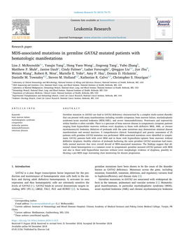 MDS-Associated Mutations in Germline GATA2 Mutated Patients with Hematologic Manifestations T ⁎ Lisa J