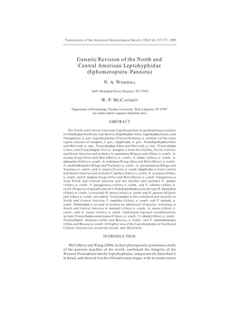 Generic Revision of the North and Central American Leptohyphidae (Ephemeroptera: Pannota)