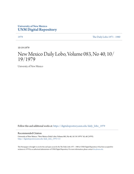 New Mexico Daily Lobo, Volume 083, No 40, 10/19/1979." 83, 40 (1979)