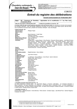 Extrait Du Registre Des Délibérations Conseil Communautaire Du 14 Décembre 2017