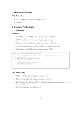 1 Historical Overview 2 Frontend Technologies