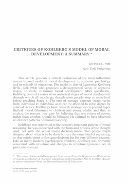 Critiques of Kohlberg's Model of Moral Development