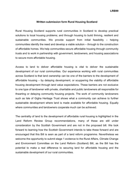 LRB99 Written Submission Form Rural Housing Scotland Rural Housing