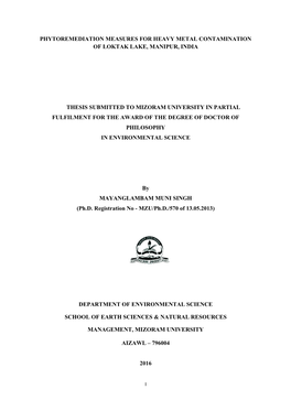 Phytoremediation Measures for Heavy Metal Contamination of Loktak Lake, Manipur, India