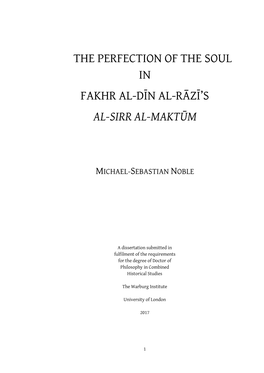 The Perfection of the Soul in Fakhr Al-Dīn Al-Rāzī's Al-Sirr