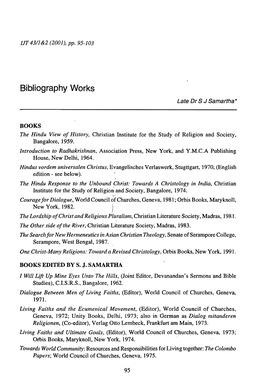 SJ Samartha, "Bibliography of Works," Indian Journal of Theology 43.1 & 2
