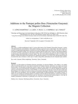 Additions to the Pantepui Pollen Flora (Venezuelan Guayana): the Maguire Collection